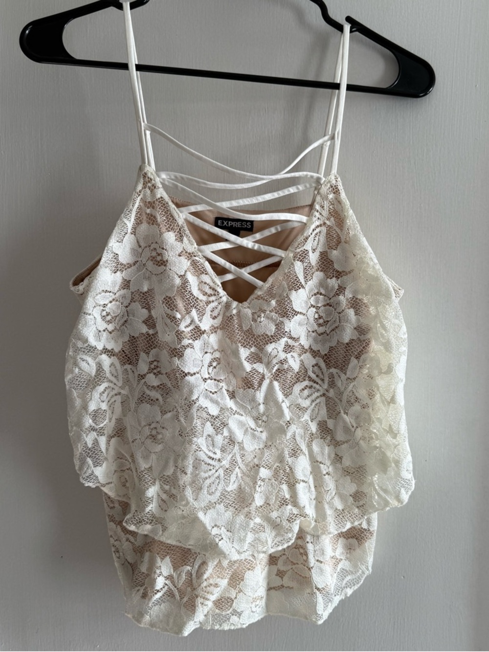 Express Cream Lace Strappy V-Neck Cami Top Size SP
